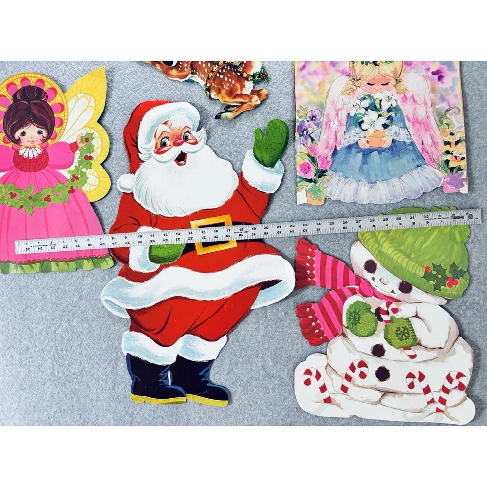 Vintage Die Cut Christmas Decorations Lot‎ Santa Snowman Reindeer Angel Dennison